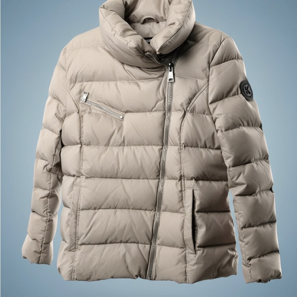 Karl Lagerfeld Full Zip Down Filled Puffer Quilted Beige Size XL Coat
